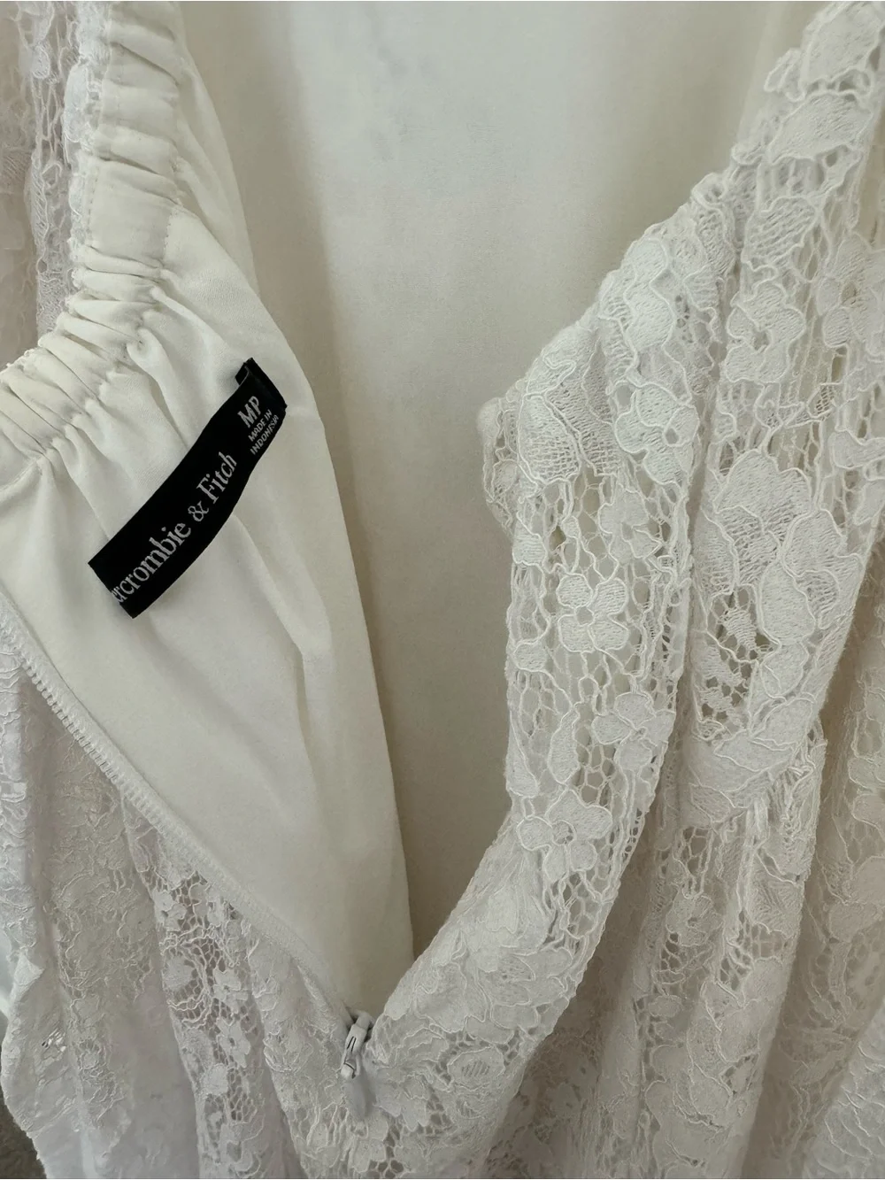 Abercrombie & Fitch White Lace Drama Puff Sleeve Cutout Maxi Dress- Medium Pet.